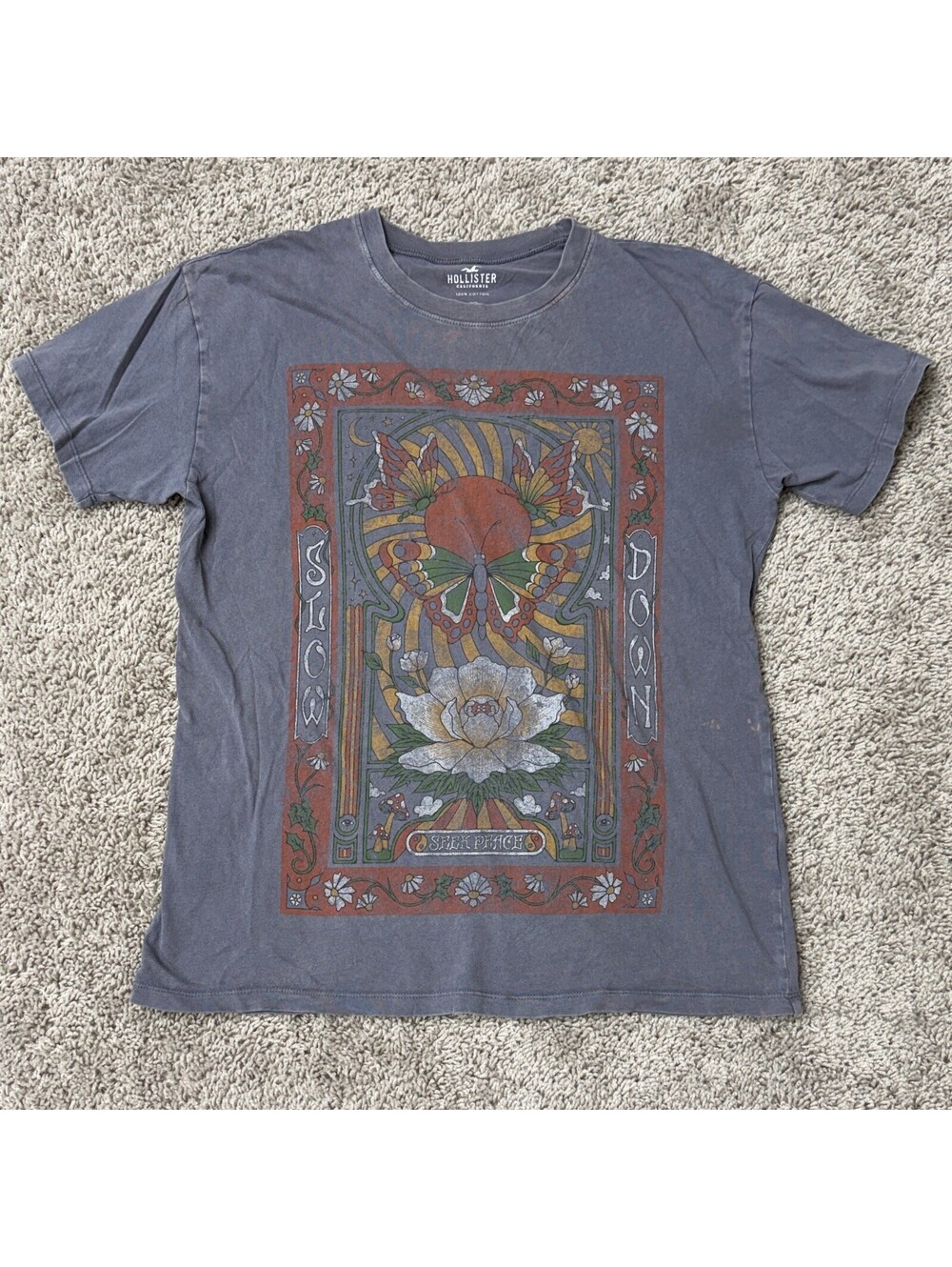 Hollister Slow Down Graphic T-Shirt XS 100% Cotton Vintage Style